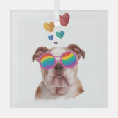 Engelse Bulldog met Hearts Valentijnsdag Glas Ornament (Voorkant)