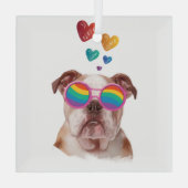 Engelse Bulldog met Hearts Valentijnsdag Glas Ornament (Achterkant)