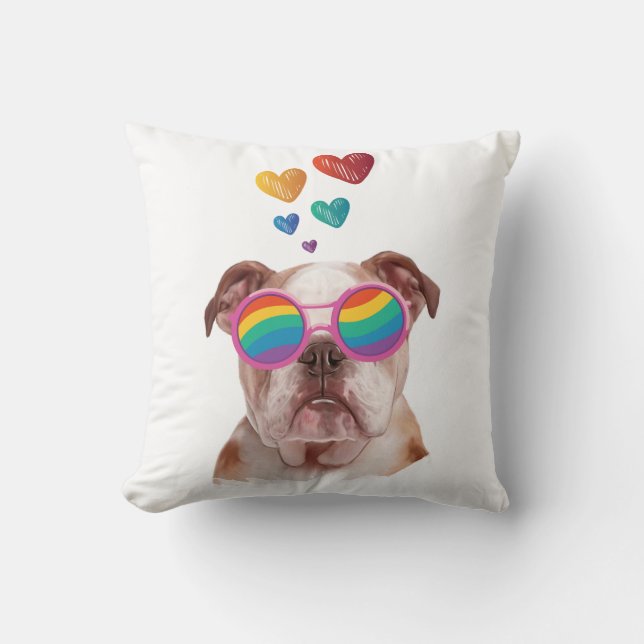 Engelse Bulldog met Hearts Valentijnsdag Kussen (Voorkant)