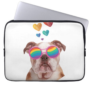 Engelse Bulldog met Hearts Valentijnsdag Laptop Sleeve