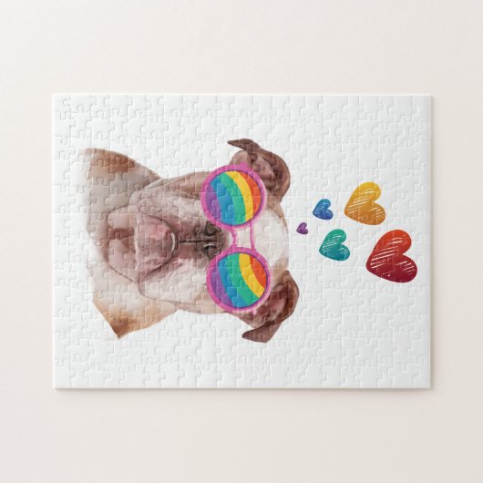 Engelse Bulldog met Hearts Valentijnsdag Legpuzzel (Horizontaal)