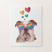Engelse Bulldog met Hearts Valentijnsdag Legpuzzel (Verticaal)
