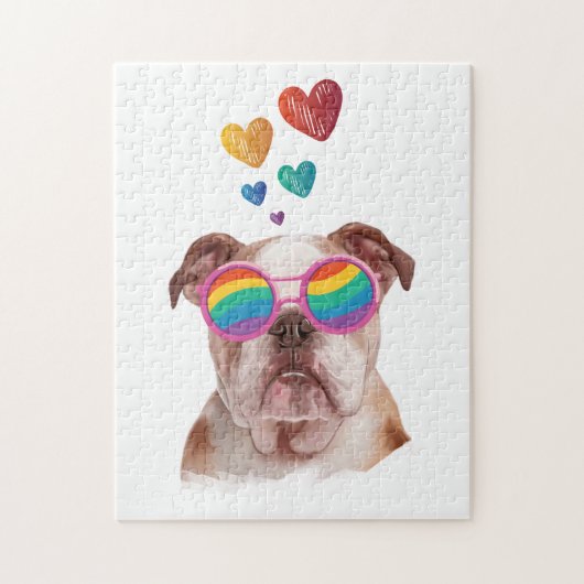 Engelse Bulldog met Hearts Valentijnsdag Legpuzzel (Verticaal)