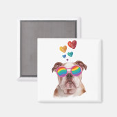 Engelse Bulldog met Hearts Valentijnsdag Magneet (Voorkant / Achterkant)