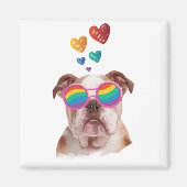 Engelse Bulldog met Hearts Valentijnsdag Magneet (Voorkant)