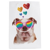 Engelse Bulldog met Hearts Valentijnsdag Medium Cadeauzakje (Voorkant)