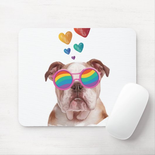 Engelse Bulldog met Hearts Valentijnsdag Muismat (Met muis)
