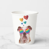 Engelse Bulldog met Hearts Valentijnsdag Papieren Bekers (Achterkant)
