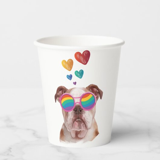 Engelse Bulldog met Hearts Valentijnsdag Papieren Bekers (Voorkant)