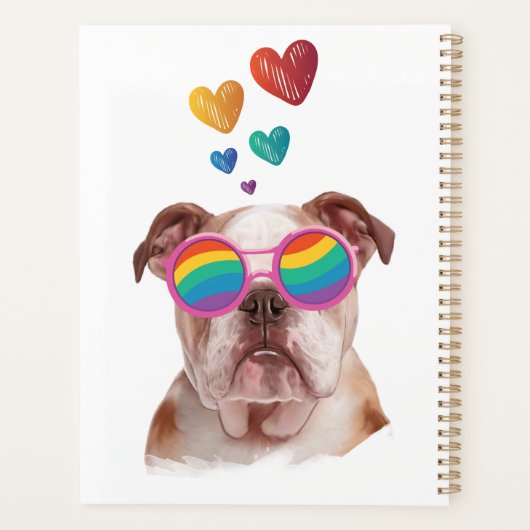Engelse Bulldog met Hearts Valentijnsdag Planner (Achterkant)