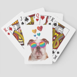 Engelse Bulldog met Hearts Valentijnsdag Pokerkaarten