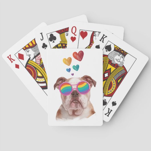 Engelse Bulldog met Hearts Valentijnsdag Pokerkaarten (Achterkant)