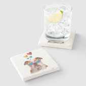 Engelse Bulldog met Hearts Valentijnsdag Stenen Onderzetter (Zijkant)