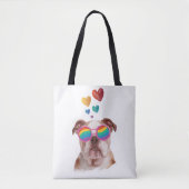 Engelse Bulldog met Hearts Valentijnsdag Tote Bag (Voorkant)