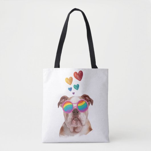Engelse Bulldog met Hearts Valentijnsdag Tote Bag (Voorkant)