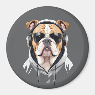 Engelse Bulldog met hoodie Grappige coole muziek Magneet