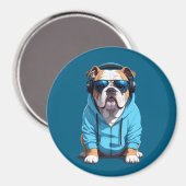 Engelse Bulldog met hoodie Grappige coole muziek Magneet (Voorkant / Achterkant)