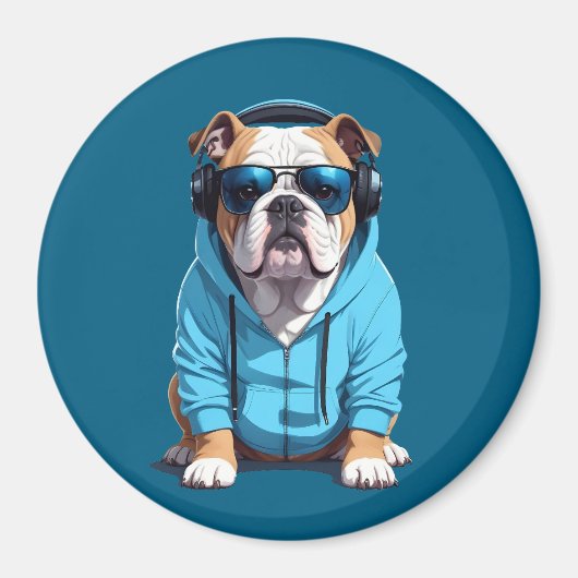 Engelse Bulldog met hoodie Grappige coole muziek Magneet (Voorkant)