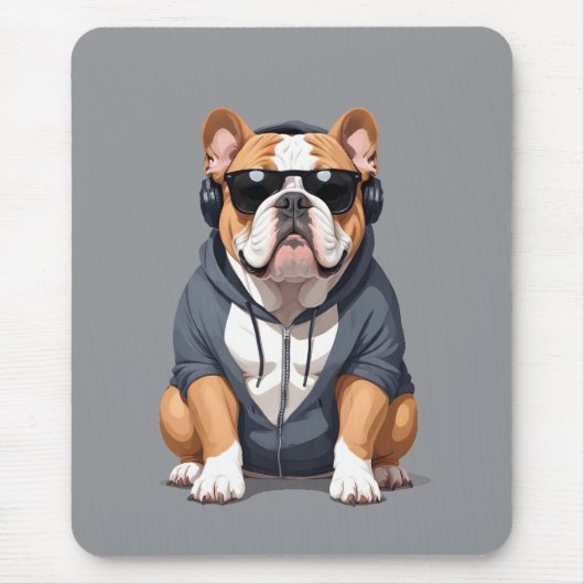 Engelse Bulldog met hoodie Grappige coole muziek Muismat (Voorkant)