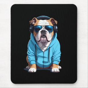 Engelse Bulldog met hoodie Grappige coole muziek Muismat
