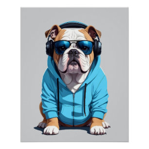 Engelse Bulldog met hoodie Grappige coole muziek Perfect Poster