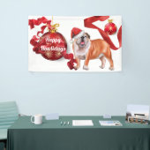 Engelse bulldog met kerstboomballen voor pet B Spandoek (Beurs)