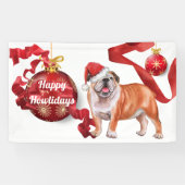 Engelse bulldog met kerstboomballen voor pet B Spandoek (Horizontaal)