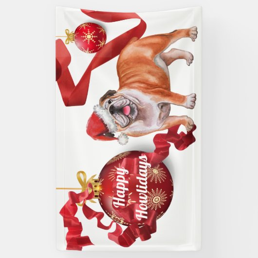 Engelse bulldog met kerstboomballen voor pet B Spandoek (Verticaal)