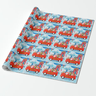 Engelse Bulldog met kerstcadeau Truck Snow Cadeaupapier