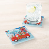 Engelse Bulldog met kerstcadeau Truck Snow Glazen Onderzetter (Schuin)