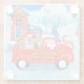 Engelse Bulldog met kerstcadeau Truck Snow Glazen Onderzetter (Achterkant)