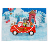 Engelse Bulldog met kerstcadeau Truck Snow Groot Cadeauzakje (Voorkant)