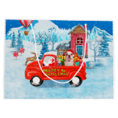 Engelse Bulldog met kerstcadeau Truck Snow Groot Cadeauzakje (Achterkant)
