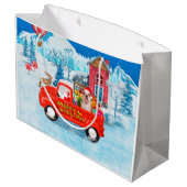 Engelse Bulldog met kerstcadeau Truck Snow Groot Cadeauzakje (Achterkant Gekanteld)