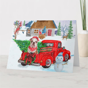 Engelse Bulldog met kerstcadeau Truck Snow Kaart