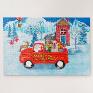 Engelse Bulldog met kerstcadeau Truck Snow Legpuzzel