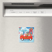 Engelse Bulldog met kerstcadeau Truck Snow Magneet (Insitu (Vaatwasser))