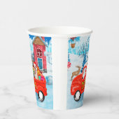 Engelse Bulldog met kerstcadeau Truck Snow Papieren Bekers (Rechts)