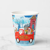 Engelse Bulldog met kerstcadeau Truck Snow Papieren Bekers (Voorkant)