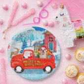 Engelse Bulldog met kerstcadeau Truck Snow Papieren Bordje (Feest)