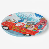 Engelse Bulldog met kerstcadeau Truck Snow Papieren Bordje (Gekanteld)