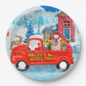 Engelse Bulldog met kerstcadeau Truck Snow Papieren Bordje (Voorkant)