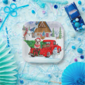 Engelse Bulldog met kerstcadeau Truck Snow Papieren Bordje (Feest)