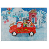 Engelse Bulldog met kerstcadeau Truck Snow Snijplank (Voorkant)