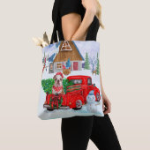 Engelse Bulldog met kerstcadeau Truck Snow Tote Bag (Dichtbij)