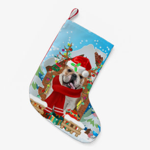Engelse Bulldog met kerstcadeaus Kleine Kerstsok