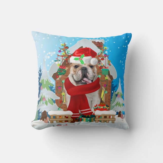 Engelse Bulldog met kerstcadeaus Kussen (Voorkant)