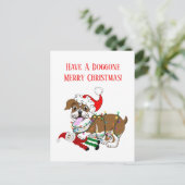 Engelse Bulldog met kerstlampjes voor prettig kers Feestdagenkaart (Staand voorkant)