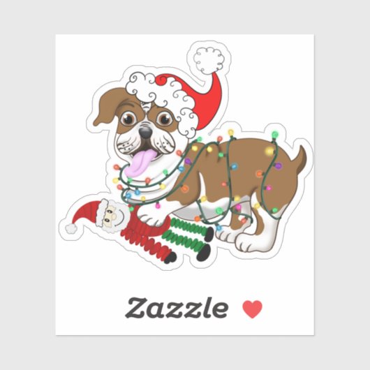 Engelse Bulldog met kerstlampjes voor prettig kers Sticker (Vel)