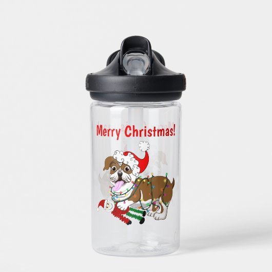 Engelse Bulldog met kerstlampjes voor prettig kers Waterfles (Voorkant)